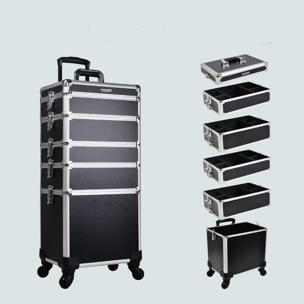 

3 в 1 профессиональный макияж вагонетки ногтей дело с removerable tray cosmetic чехол с колесами и зеркалом освещенные визажиста