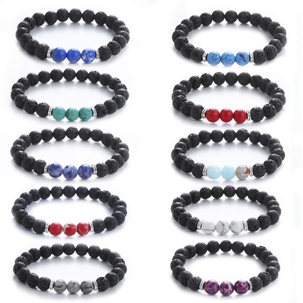 

new chakra explosion volcanic stone turquoise emperor stone bracelet bangles beads rope chain couple bracelets homme, Black