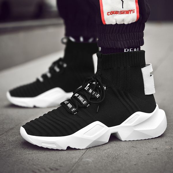 

2019 men's new high-socks shoes korean version of the trend of wild tide shoes men's casual running sports increased shoes b1, Black