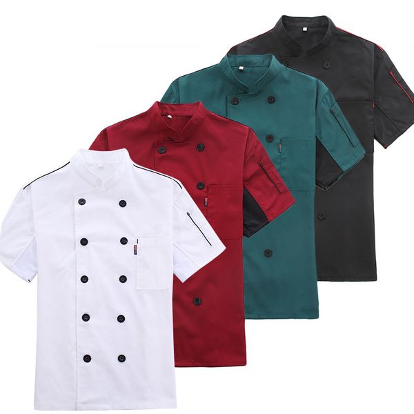 

chef рабочей одежды летней одежды chef одежда с коротким рукавом ресторан chef одежда двойной брестед с перфорированным листом, White;black