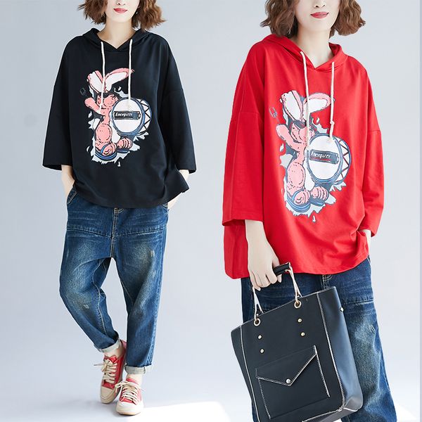 

mr.nut hoodie female 2019 spring and summer new xl women's hooded printing bat shirt cartoon hoodie, Black