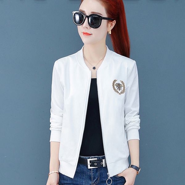 

women spring autumn jacket new korean thin bee embroidery baseball uniform casual jacket, Black;brown