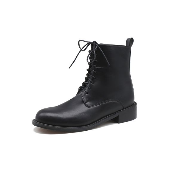 

2019 autumn and winter round head lace-up boots retro motorcycle short boots women side zipper shoes women designers pu, Black