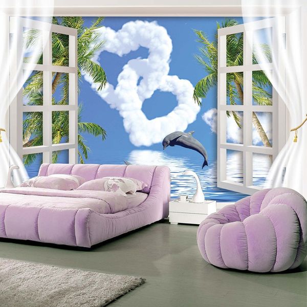 

dropship персонализированный креативный за окном голубое небо любовь облака прыжки дельфин обои 3d заставку papel de parede