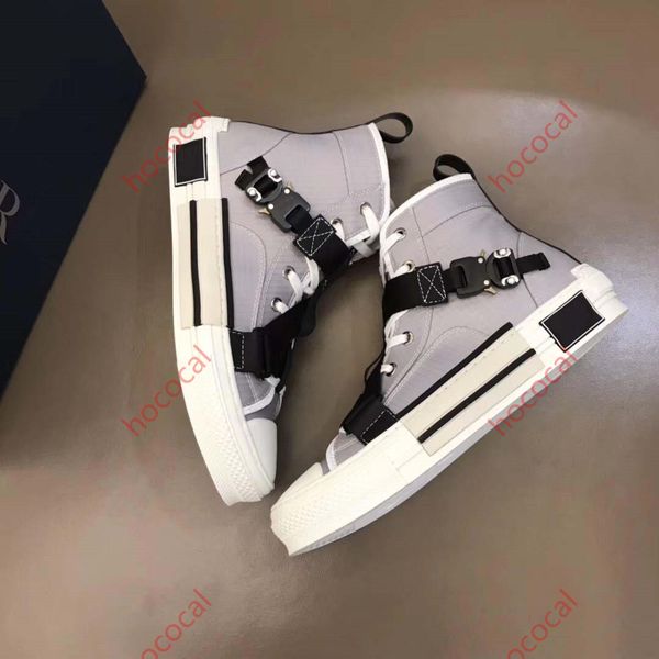 

hococal designer shoes men women technical knit canvas high sneaker buckle details white and black rubber sole b23 brand logo new style