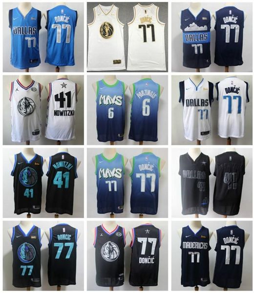 

dallas mavericks jersey luka doncic 77 city edition 41 dirk nowitzki 6 kristaps porzingis swingman basketball jerseys vintage hot, Black;red