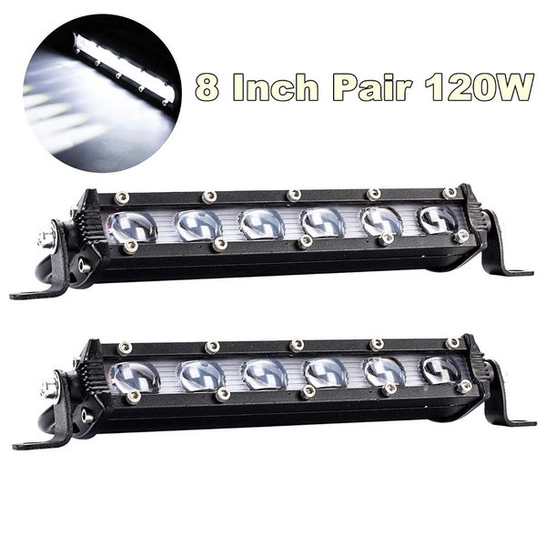 

8'' 120w aluminum 6d spot beam slim led work light bar 2pieces/set