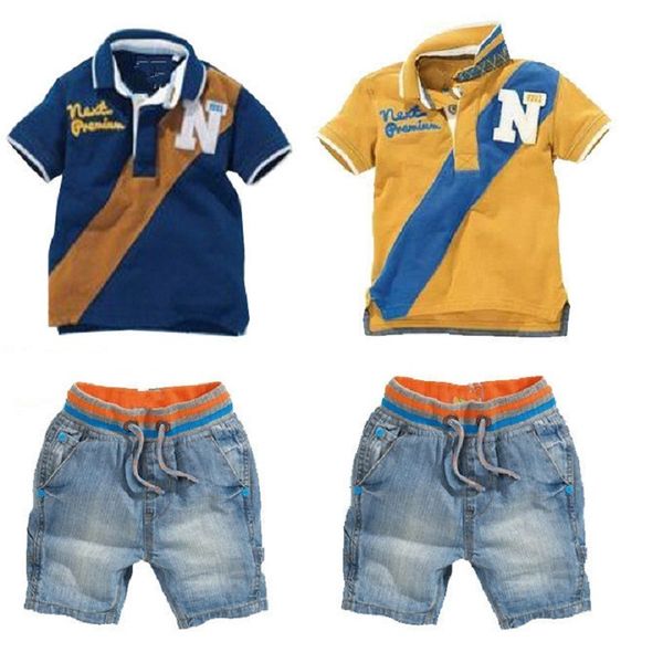 

casual baby boys clothes suits children t-shirt + shorts jeans 2-pieces clothing sets kids tee shirts panties boy's outfits t200707, White