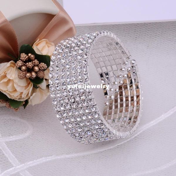 

gorgeous 7rows cz rhinestone crystal silver wrist bracelet vintage wedding bridal bangle bracelet cuff jewelry, Black