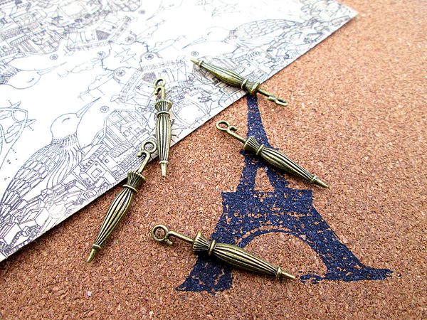 

75pcs--umbrella charms, antique tibetan bronze 3d umbrella charm pendant 35x6mm, Bronze;silver