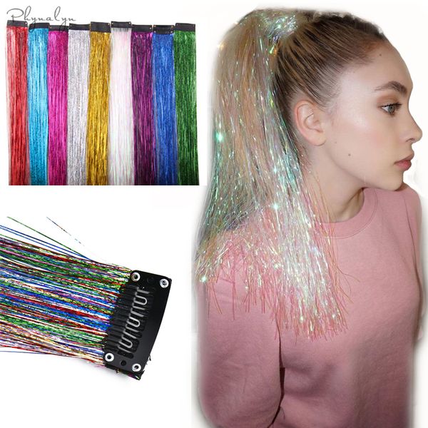 Glitzer-Haarverlängerungen, glitzerndes Haar-Lametta mit Clip, hebt falsche Strähnen hervor, 1 Stück, Clip-in, Bling2590343