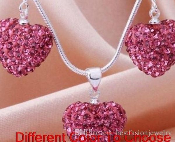 

бесплатная доставка белых ручных смешанных цветов шарики глины сердце посеребренной goodl кристалл кулон ожерелье серьга падение n3536, Silver