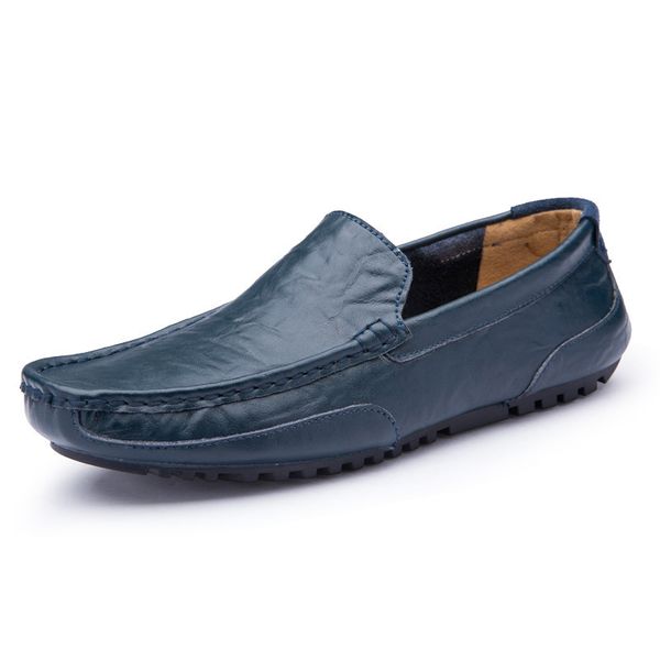 

men fashion leather loafers slip on footwear size 38-44 breathable man 2018 summer flats casual driving shoes, Black