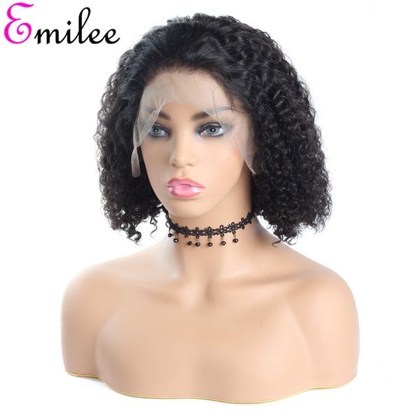 

emilee 12" jerry curly half lace wig with baby hair peruvian human virgin remy hair short jerry curly bob wigs, Black;brown