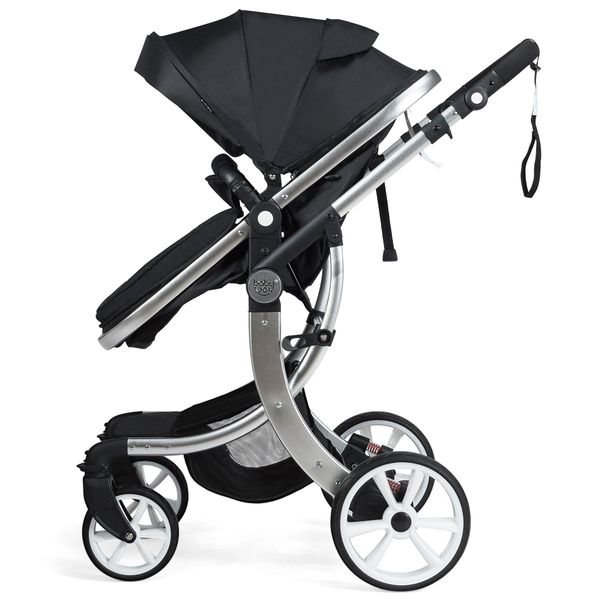 

folding aluminum infant bassinet reversible baby stroller w/ outdoor bag black