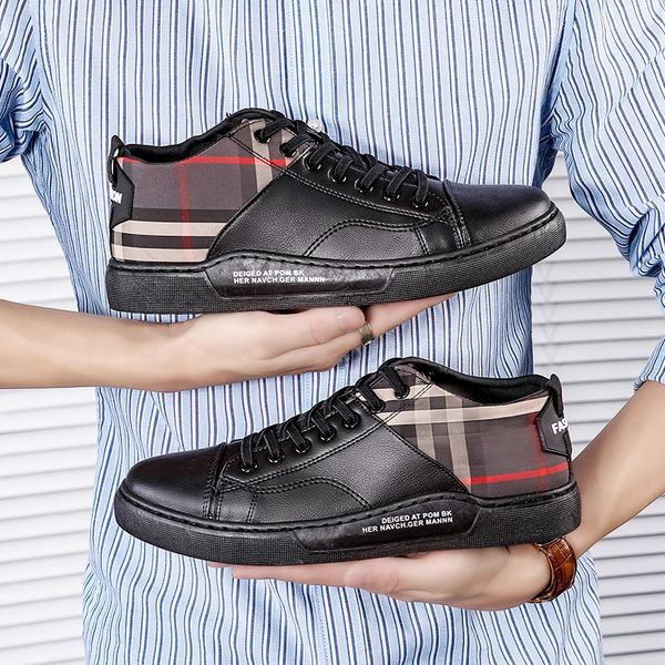 

classic 2020 leather shoes men breathable lightweight flat casual shoes lace-up mens casual loafer 39-44, Black
