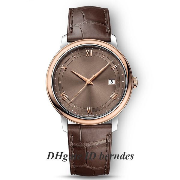 

classic men's stainless steel wristwatch noble atmosphere gentleman style single calendar diameter 38.9mm depth waterproof 50m excellen, Slivery;brown