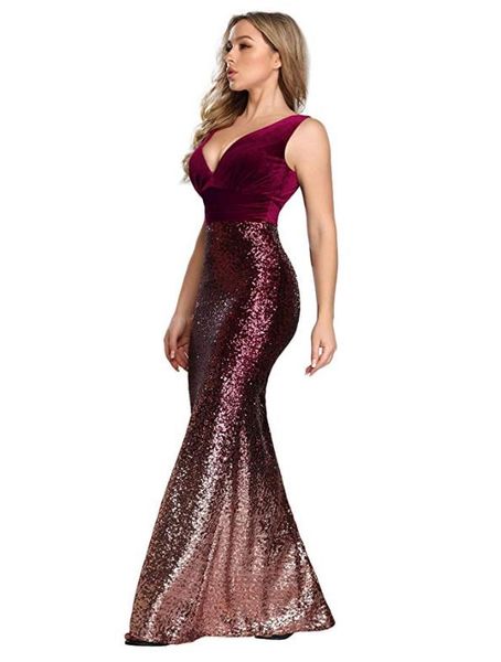 

women's double v-neck sequins patchwork mermaid dress evening party deep v-neck slim sequin formal evening dress prom ball gown, White;black