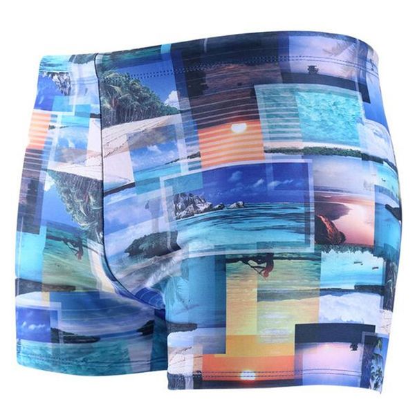 

мужчины плавание ствол печати боксер купальники для мужчин синий черный мальчики купальник s-2xl