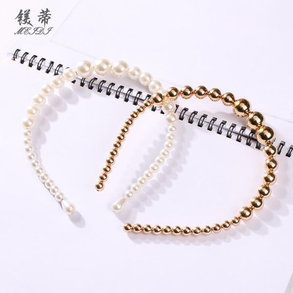 

mei di selling japanese and korean style elegant hair bands online celebrity style versatile xin niang kuan pearl, Brown