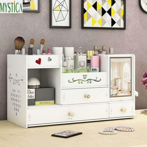 

deskcosmetic storage box home drawer mirror dresser container boxes makeup skin care jewelry lipstick shelf organizer case