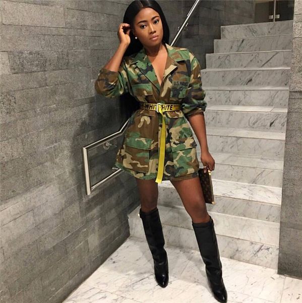 

u.s.a army camouflage designer women trench coats button long lapel designer coats boyfriend style women clothing, Tan;black