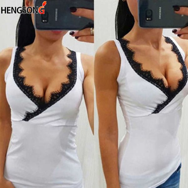 

fashion ladies vest sleeveless lace v neck shirt simple camis casual tank for women 2018 saleing, White