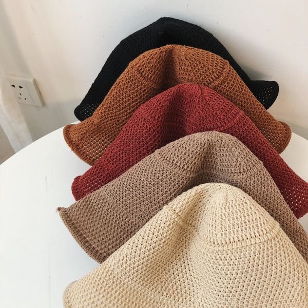 

season all-match woven basin women's wide brim simple adjustable fisherman sunscreen fisherman straw hat women's sunscreen hat, Blue;gray