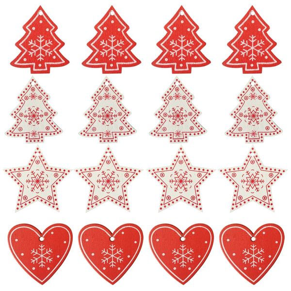 

ksfs 16pcs diy mixed white&red tree/heart/star wooden ornaments for christmas party xmas tree ornaments kids decorations gifts