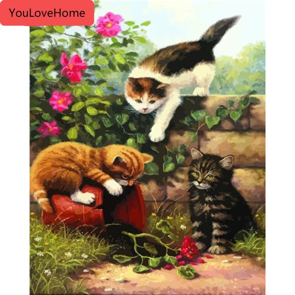

pictures by numbers cat animal kits рисование холст ручная роспись diy живопись цветок раскраска искусство домашнего декора животные арт кар