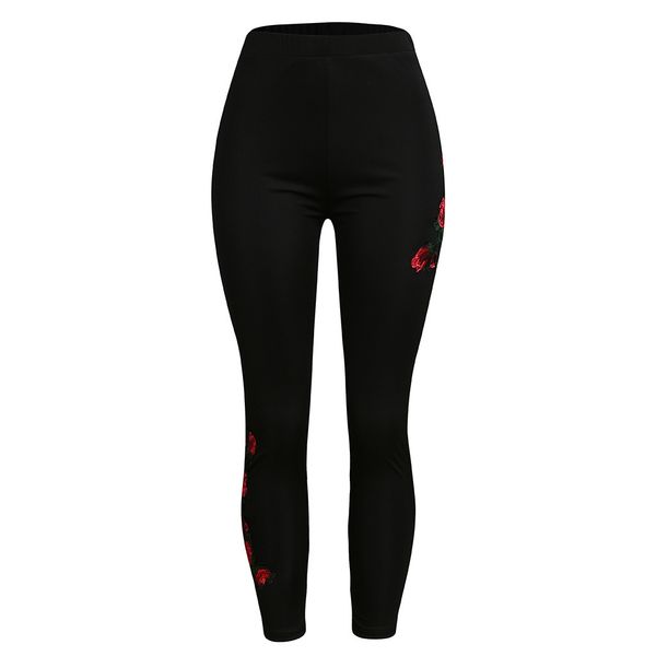 

vintage flower print womens appliques black jean denim ladies autumn winter solid high waist plus size skinny pencil pants, Blue