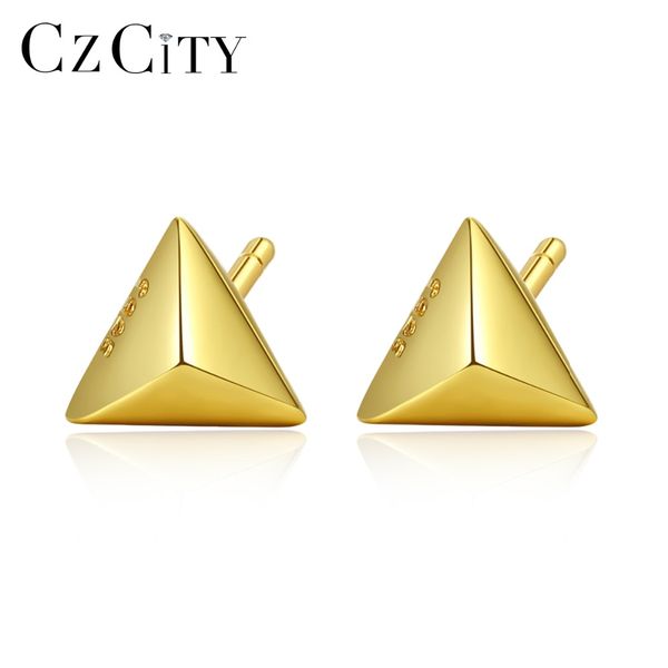

czcity 925 silver small solid triangle stud earrings for women carving s925 geometric earrings jewelry girls daily wearing gifts, Golden;silver