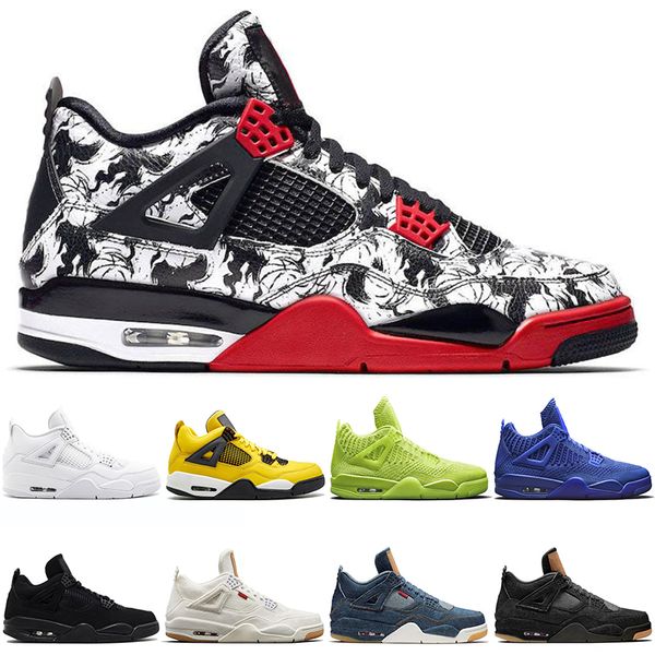 

wholesale bred 4 4s basketball shoes mens laser black gum thunder royalty tattoo lava rapotors designer sneakers iv pure money trainers, White;red