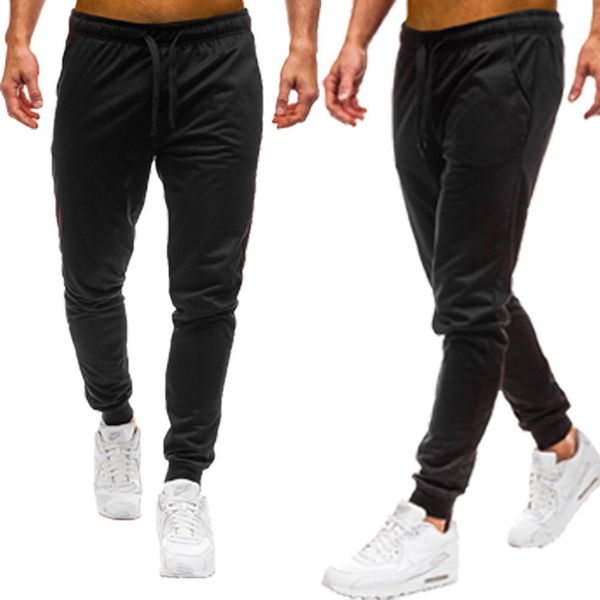 

2018 new style fashion men's casual solid with pocket training track pants sweat pants mid waist pencil, Black