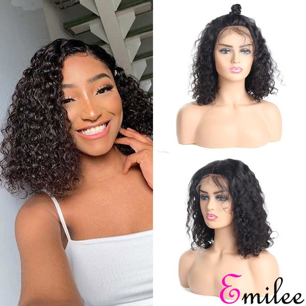 

emilee short bob curly wigs 14 inch myanmar half lace human remy hair curly bob wig with bleach knots, Black;brown