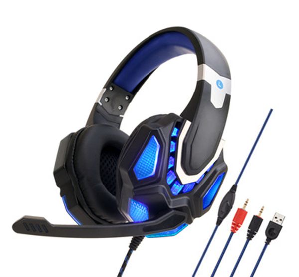 Gaming Headset Stereo Surround cancelamento de ruído PS4 PC Xbox One Laptop Mac Microfone Volume Control luzes LED sobre a orelha Gaming Headphone