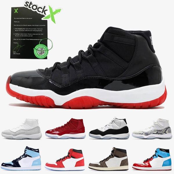 

11s bred mens womens basketball shoes 1s travis scott fearless concord 45 xi snakeskin 11 metallic silver space jam jumpman 23 sneakers