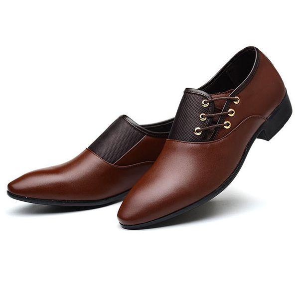 

business men pu leather shoes formal casual flat pointed toe lace-up shoes 19ing, Black