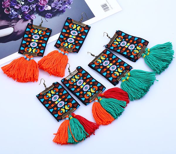 

womens fashion bohemian earrings 2020 bohemian fashion retro versatile earrings ethnic style creative embroidered tassel earrings e0185x, Silver
