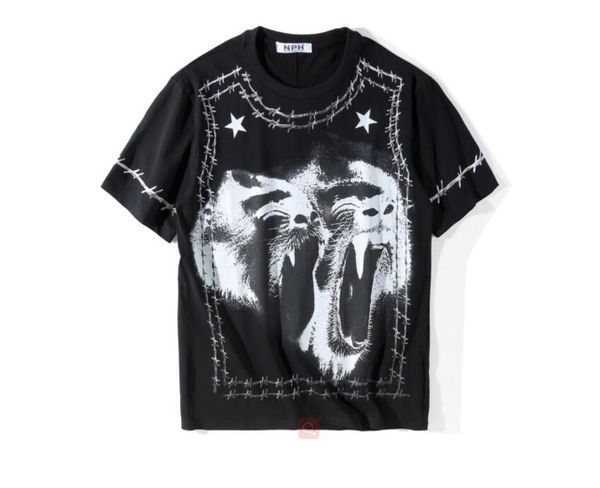 

популярный логотип новый повседневный кричащий горилла пятиконечная звезда печатных хлопчатобумажная футболка любителей стиль с короткими ру, White;black