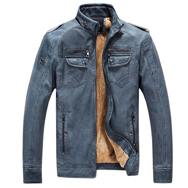 

lasperal winter jacket men stand collar motorcycle leather jackets plus velvet washed retro pu leather jacket thicken warm coats, Black