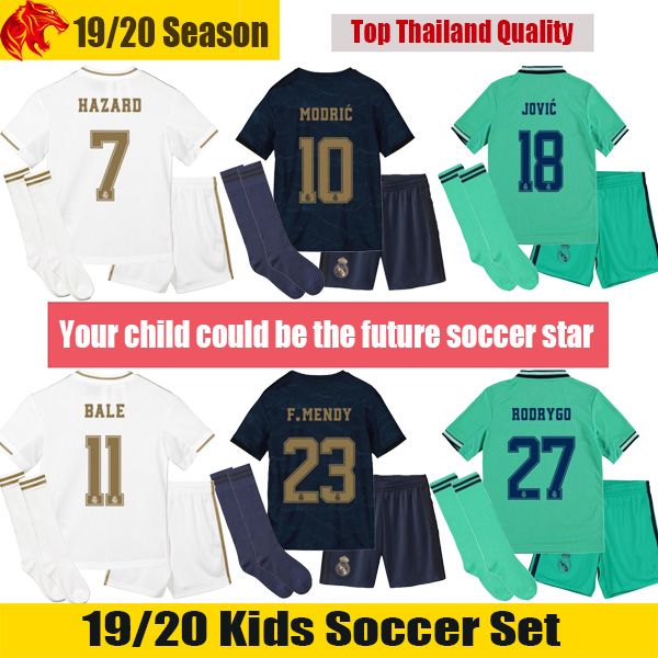 

19 20 HAZARD Real Madrid Kids Kit 2019 2020 VINICIUS JR. Kids Soccer Sets F.MENDY BALE Children Football Uniforms JOVIC BENZEMA Youth