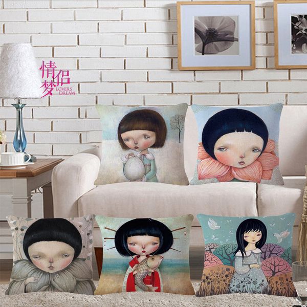 

hand acting cute girl cotton flax pillow back cushion loose coat