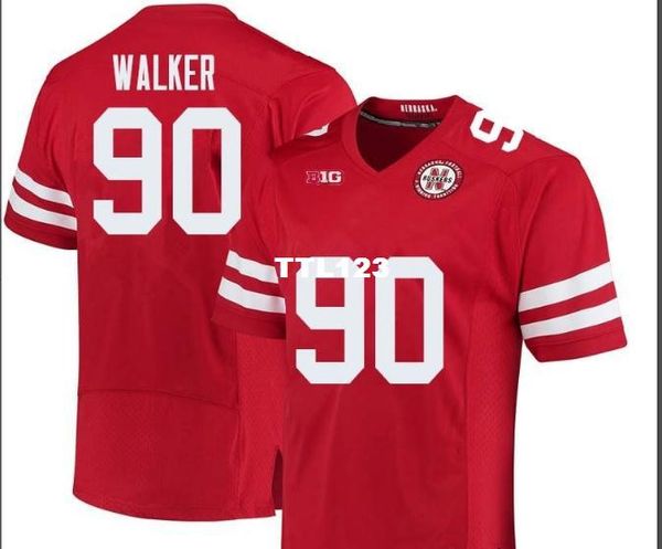 

2019 new мужчины nebraska cornhuskers jackson walker # 90 реальный полная вышивка колледжа джерси размер s-4xl или обычая любое имя или номе, Black;red