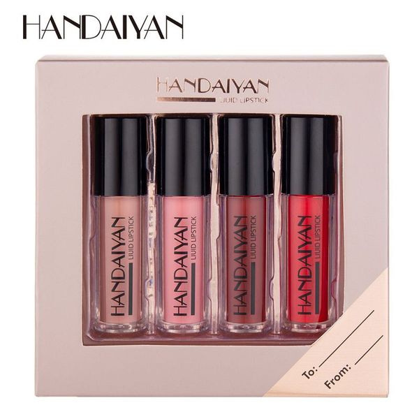 handaiyan 4 colori / scatola Kit di rossetto liquido opaco impermeabile Set di trucco Rossetto opaco Labbra Cosmetici Tinta Lip Gloss 144 set / lotto DHL