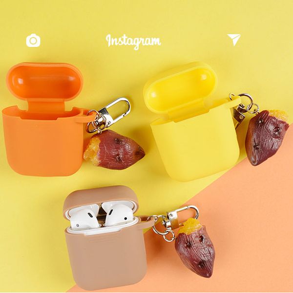 

soft silicone case protective cover for apple airpods charging box protector skin with wine sweet potato keychain anti-lost ing