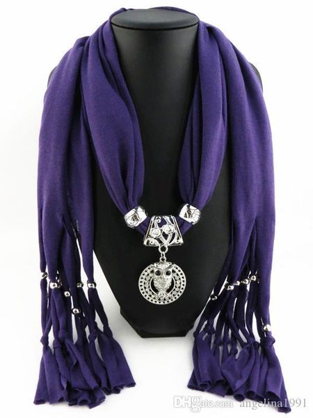 

new fashion elegant women ladies necklace scarves owl pendant jewelry tassels scarf femme party focus accessories, Blue;gray
