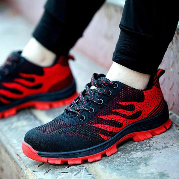 

2019 breathable mesh plus size men's steel toe industrial & construction work boots shoes men puncture proof safety shoes, Black