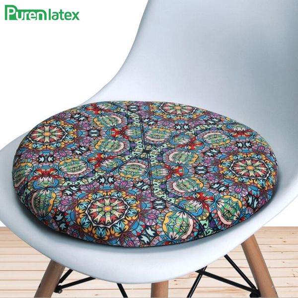 

purenlatex 42*5 cm bohemian style memory foam colorful round cushion home decoration orthopedic sofa chair pillow pad seat mats