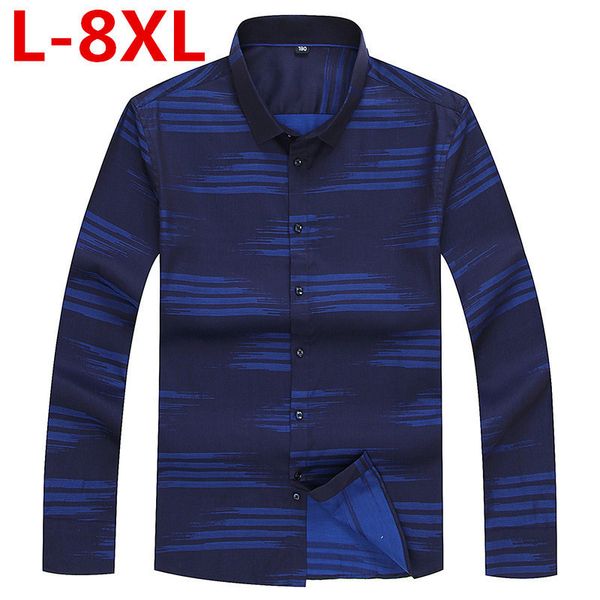

plus size 8xl 7xl 6xl 5xl 4xl new mens designer stripes dress shirts casual slim long shirts big size, White;black
